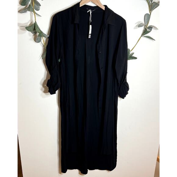NWT Black Roll Sleeve Button Down Duster - Picture 1 of 5